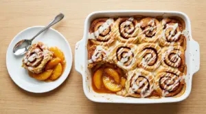 Cinnamon Roll Peach Cobbler Recipe